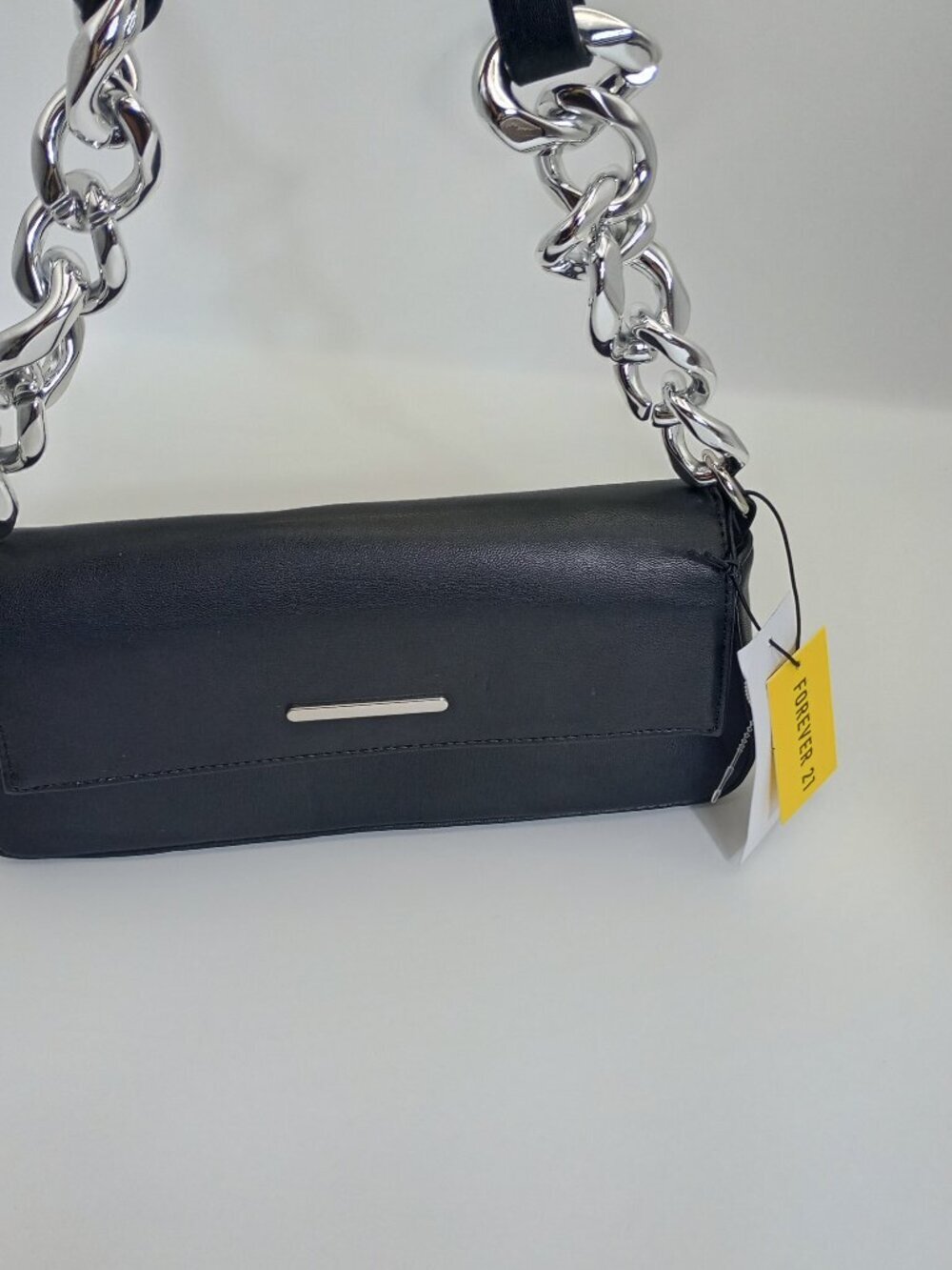 NWT Forever 21 Black Shoulder Bag Silver Chain Strap Baguette Purse Y2K